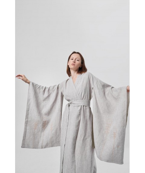 Сукня-кімоно з льону в японському стилі з вишивкою S. Колекція "Колоски"