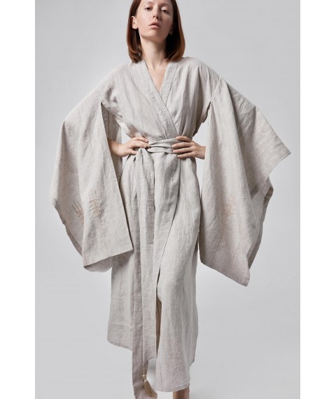 Сукня-кімоно з льону в японському стилі з вишивкою. Колекція "Колоски"