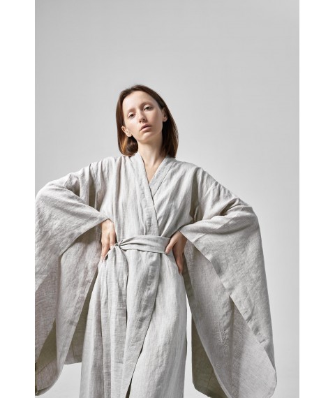 Сукня-кімоно з льону в японському стилі з вишивкою XXL. Колекція "Колоски"