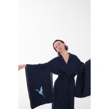 Сукня-кімоно з льону в японському стилі з вишивкою. Колекція "Птахи України". Колір "Чумацький шлях"