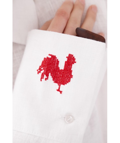 Сорочка оверсайз зі збільшеною манжетою та декоративною вишивкою "Півник" XXL. Колекція "Птахи України"