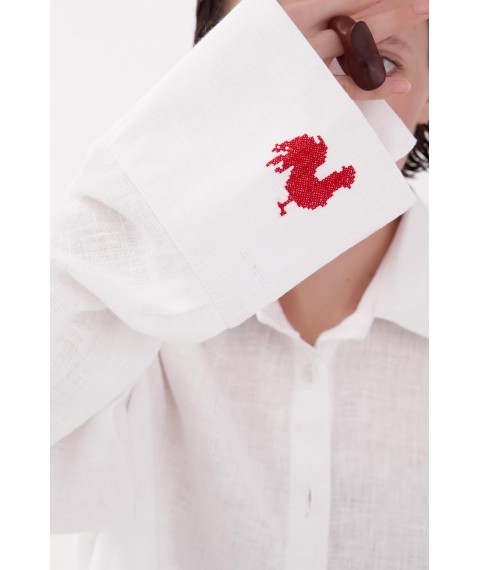 Сорочка оверсайз зі збільшеною манжетою та декоративною вишивкою "Півник" XXL. Колекція "Птахи України"