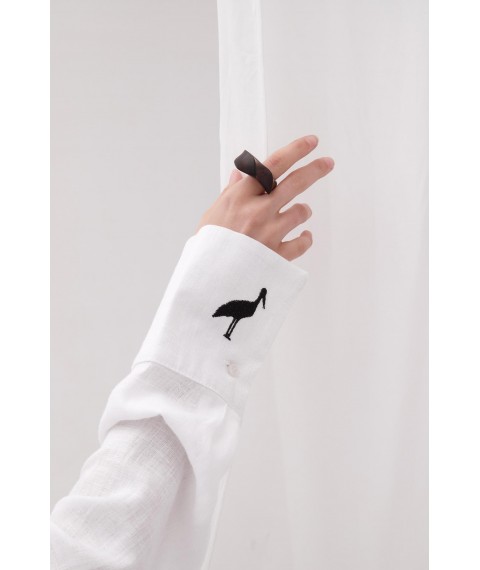 Сорочка оверсайз зі збільшеною манжетою та декоративною вишивкою "Чапля". Колекція "Птахи України" XL