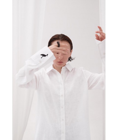 Сорочка оверсайз зі збільшеною манжетою та декоративною вишивкою "Чапля". Колекція "Птахи України" XXL