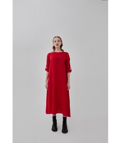 Сукня-трансформер з льону міді з вишивкою "Серце" XXL