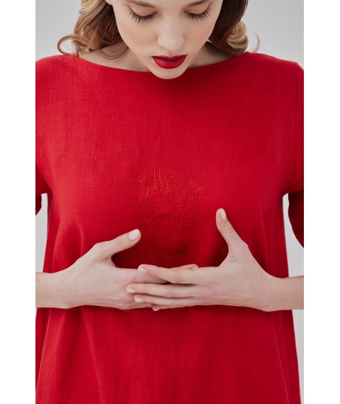 Сукня-трансформер з льону міді з вишивкою "Серце" XL