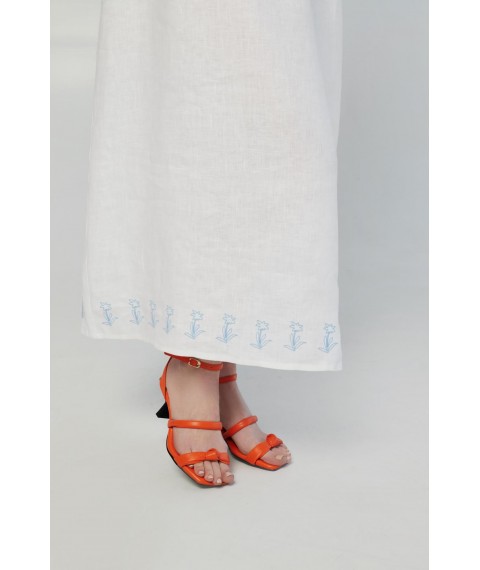 Лляна вишита оверсайз сукня з подвійним кольоровим поясом XL
