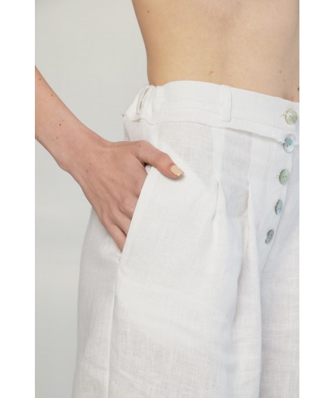 Лляні штани-палаццо із завищеною талією, необробленими краями та поясом. Колекція Квіт