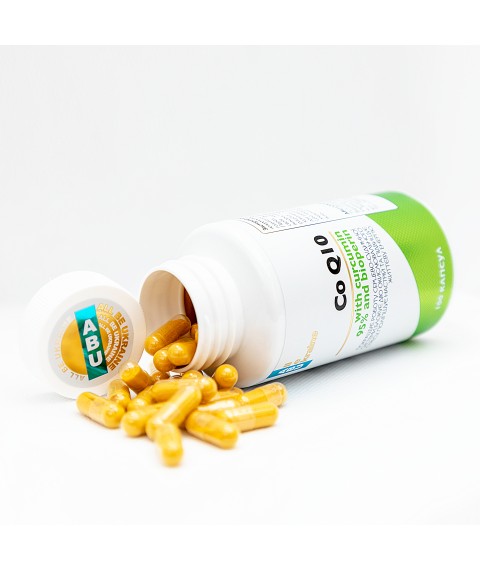 Коензим Q10 з куркуміном Coq10 with curcumin 95% and bioperine ABU, 60 mg, 100 капсул