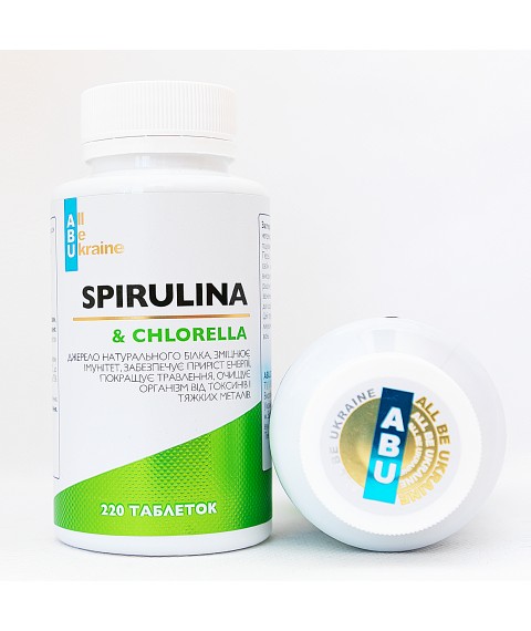 Комплекс спіруліни та хлорели Spirulina та Chlorella ABU, 220 таблеток