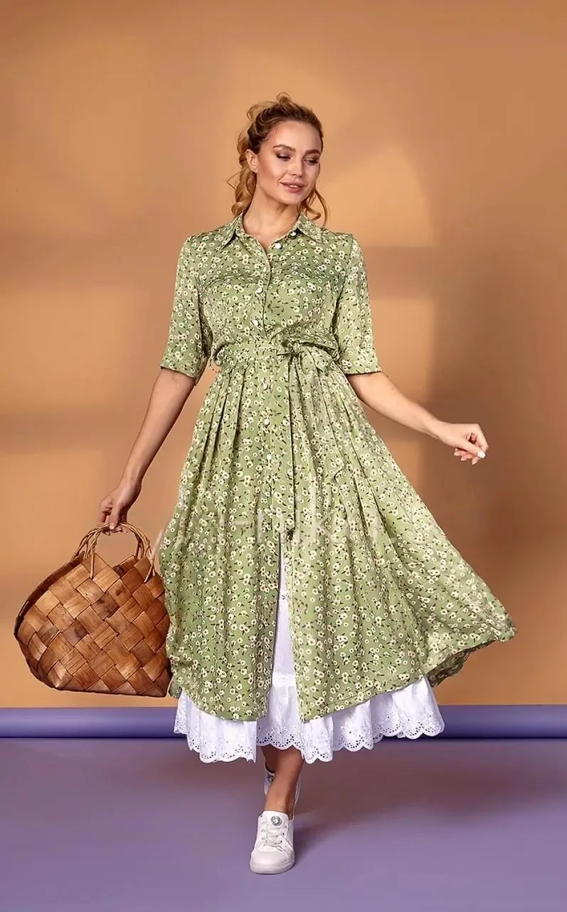 Платье женское летнее миди зеленое Modna KAZKA Солмари MKSN21493-04