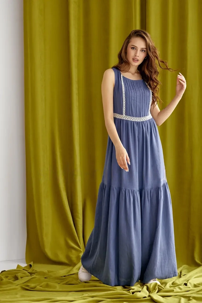 Платье женское макси льняное синее Modna KAZKA Кейкира MKSN2078-03