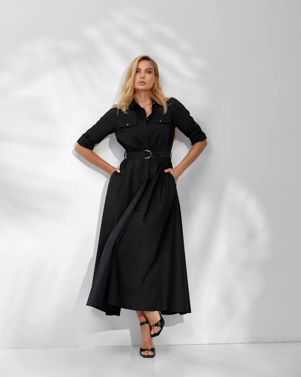 Женское летнее платье черное с поясом Modna KAZKA MKSN2316-07 44