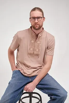 Коричневая мужская вышитая футболка на короткий рукав "Гетьман" XL